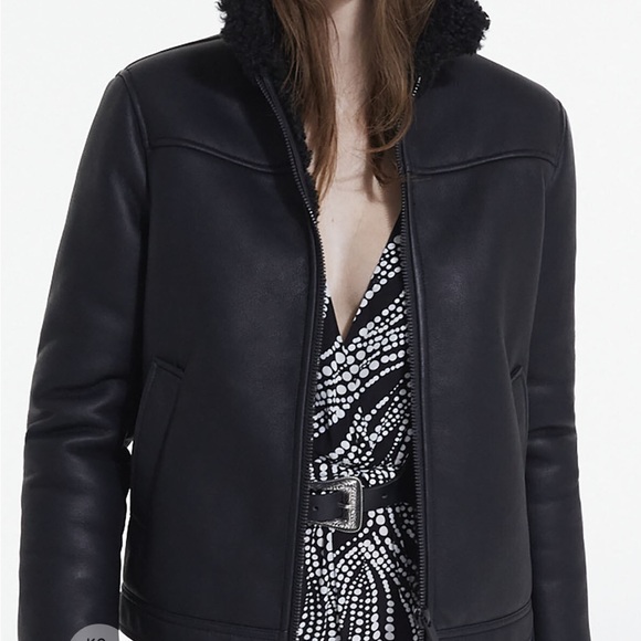 THE KOOPLES BLACK faux fur leather bomber coat jacket nwt sz2 ( medium ) NEW - Picture 4 of 14